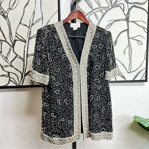 Laurence Kazar vintage silk beaded pearl jacket size large dressy elegant